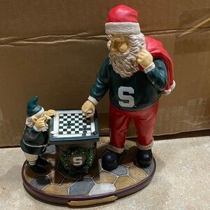 The Memory Co MSU Spartan Checkerboard Santa Michigan Figurine